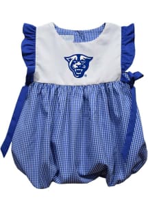 Vive La Fete Georgia State Panthers Baby Girls Blue Gingham Bubble Short Sleeve Dress