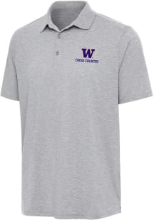 Antigua Washington Huskies Mens Grey Heather Cross Country Par 3 Short Sleeve Polo
