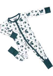 Michigan State Spartans Baby White Multi Logo Loungewear One Piece Pajamas