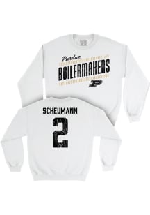 Marykate Scheumann  Campus Ink Purdue Boilermakers Youth White NIL Slant Long Sleeve Crew Sweatshi..