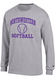 Champion Northwestern Wildcats Grey Softball Icon Jersey Long Sleeve T Shirt