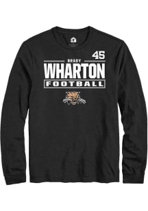 Brady Wharton Ohio Bobcats Black Football NIL Stacked Box Long Sleeve Player T Shirt