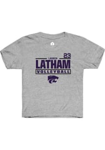Lauren Latham K-State Wildcats Youth Grey NIL Stacked Box Player Tee