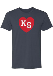 Summit Sportswear Kansas Navy Blue Heart KS Short Sleeve Fashion T Shirt