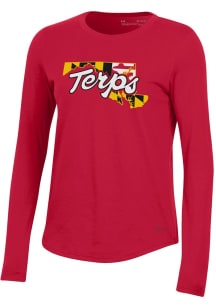 Under Armour Maryland Terrapins Womens Red Local State Shape LS Tee