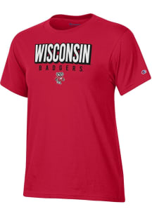 Champion Wisconsin Badgers Womens Red Fabric Applique Short Sleeve T-Shirt
