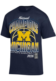 Champion Michigan Wolverines Navy Blue 2026 Men's Basketball National Champions Short Sleeve T Shi..