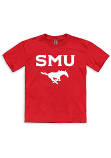 SMU Mustangs Youth Red Arch Mascot Short Sleeve T-Shirt