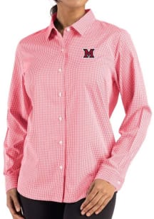 Cutter and Buck Miami RedHawks Womens Epic Confidence Gingham Long Sleeve Red Dress Shirt