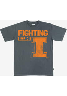 SLAM Illinois Fighting Illini Graphite Monochromatic Distressed Mascot Short Sleeve T Shirt