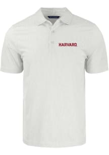 Cutter and Buck Harvard Crimson Mens White Symmetry Print Short Sleeve Polo