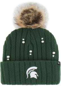 47 Michigan State Spartans Green Pearl Fur Cuff Pom Womens Knit Hat