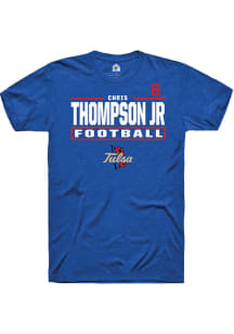 Chris Thompson Jr Tulsa Golden Hurricane Blue Football NIL Stacked Box Short Sleeve Player T Shirt