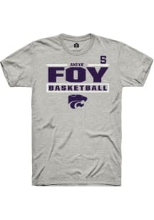 Aniya’ Foy K-State Wildcats Ash NIL Stacked Box Short Sleeve Player T Shirt