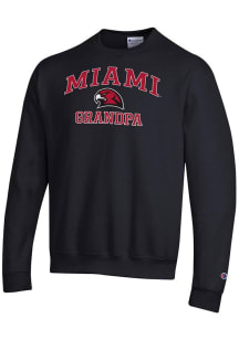 Champion Miami RedHawks Mens Black Grandpa Powerblend Long Sleeve Crew Sweatshirt