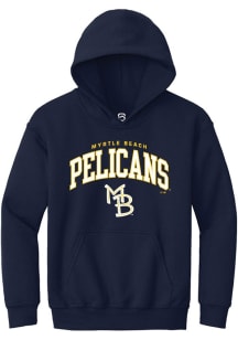 Summit Sportswear Myrtle Beach Pelicans Youth Navy Blue Arch Mascot Long Sleeve Hoodie