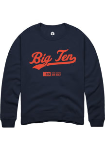 Rally Big Ten Mens Navy Blue Script Logo Long Sleeve Crew Sweatshirt