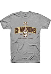 Summit Sportswear Western Michigan Broncos Grey 2025 MAC Soccer Champions Short Sleeve T Shirt
