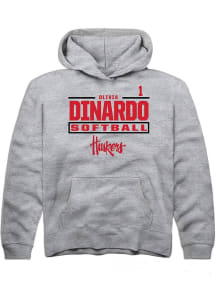 Olivia DiNardo Rally Nebraska Cornhuskers Youth NIL Stacked Box Long Sleeve Player Hoodie Grey