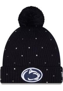 New Era Penn State Nittany Lions Navy Blue Rhinestone Cuff Pom Womens Knit Hat
