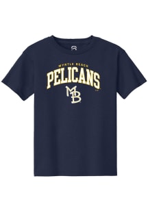 Summit Sportswear Myrtle Beach Pelicans Youth Navy Blue Arch Mascot Short Sleeve T-Shirt