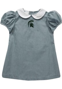 Vive La Fete Michigan State Spartans Toddler Girls Green Gingham Collar Short Sleeve Dress