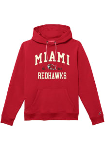 Miami RedHawks Mens Red Arch Name Mascot Long Sleeve Hoodie