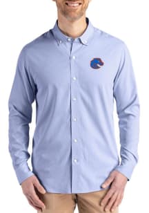 Cutter and Buck Boise State Broncos Mens Blue Confidence Pinstripe Long Sleeve Dress Shirt