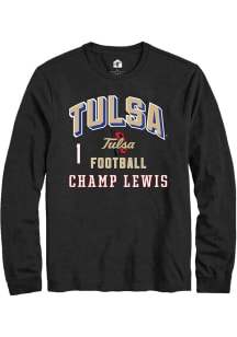 Champ Lewis Tulsa Golden Hurricane Black Football NIL Arch Logo Long Sleeve Player T Shirt