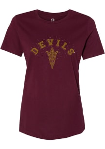 Summit Sportswear Arizona State Sun Devils Womens Maroon Rhinestone and Pearls Short Sleeve T-Shir..