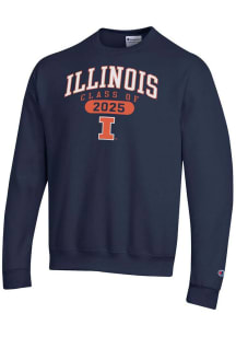 Champion Illinois Fighting Illini Mens Navy Blue Class of 2025 Pill Powerblend Long Sleeve Crew Sw..