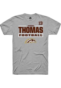 Jordon Thomas  Western Michigan Broncos Grey Rally Football NIL Stacked Box Short Sleeve T Shirt