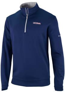 Columbia UConn Huskies Mens Navy Blue Heat Seal Omni Wick Wickhams Hills Long Sleeve Qtr Zip Pullo..