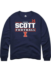 Xavier Scott Illinois Fighting Illini Mens Navy Blue Football NIL Stacked Box Player Crew