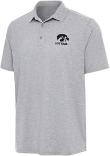 Antigua Iowa Hawkeyes Mens Grey Heather Softball Par 3 Short Sleeve Polo