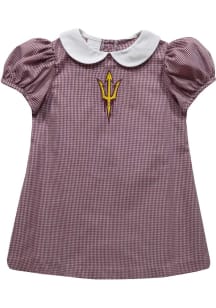 Vive La Fete Arizona State Sun Devils Baby Girls Maroon Gingham Collar Short Sleeve Dress