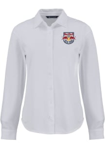 Cutter and Buck New York Red Bulls Womens Advantage Soft Pique Long Sleeve White Dress Shirt