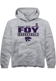 Aniya’ Foy Rally K-State Wildcats Youth NIL Stacked Box Long Sleeve Player Hoodie Grey