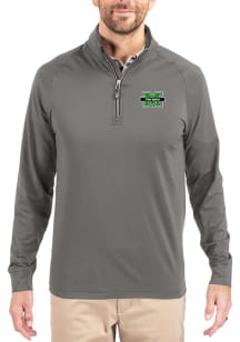 Cutter and Buck Marshall Thundering Herd Mens Graphite Adapt Eco Knit Long Sleeve Qtr Zip Pullover