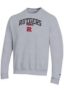 Champion Rutgers Scarlet Knights Mens Grey Script Mom Powerblend Long Sleeve Crew Sweatshirt