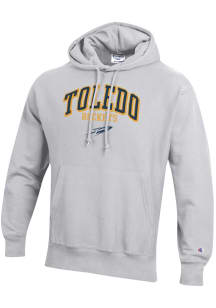 Champion Toledo Rockets Mens Ash Arch Mascot Logo Reverse Weave Long Sleeve Hoodie