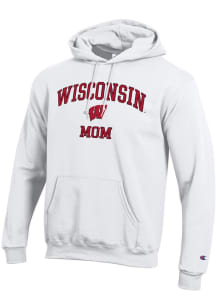 Champion Wisconsin Badgers Mens White Mom Powerblend Long Sleeve Hoodie