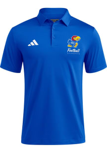 Adidas Kansas Jayhawks Mens Blue Football Ultimate365 Football Short Sleeve Polo