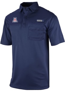 Columbia Arizona Wildcats Mens Navy Blue Heat Seal Omni Wick Flycaster Short Sleeve Fashion Polo