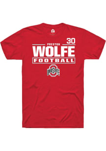 Preston Wolfe Ohio State Buckeyes Red Football NIL Stacked Box Short Sleeve Player T Shirt