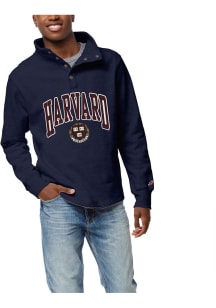 Harvard Crimson Mens Navy Blue Harvard Shield Long Sleeve Qtr Zip Pullover