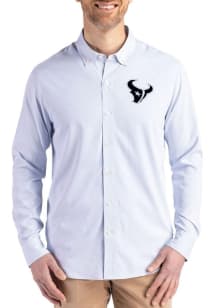 Cutter and Buck Houston Texans Mens Light Blue Mono Confidence Pinstripe Long Sleeve Dress Shirt