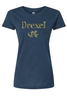 Summit Sportswear Drexel Dragons Womens Navy Blue Rhinestone Script Short Sleeve T-Shirt