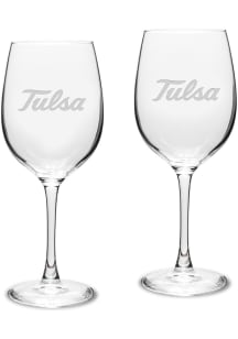 Tulsa Golden Hurricane Hand Etched 16oz Set Wine Glass - White