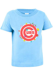 Chicago Cubs Infant Girls Floral Primary Logo Short Sleeve T-Shirt Light Blue